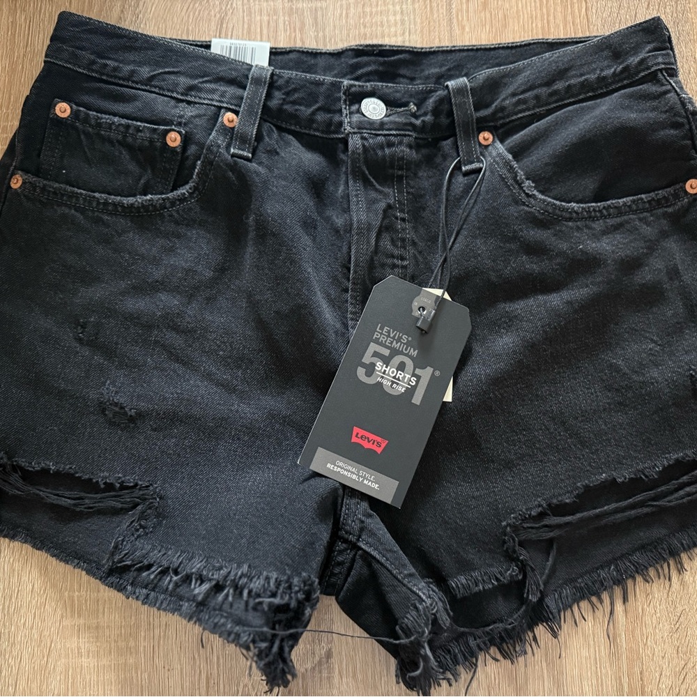 Levi's Black Jean Shorts Distressed High-Waisted